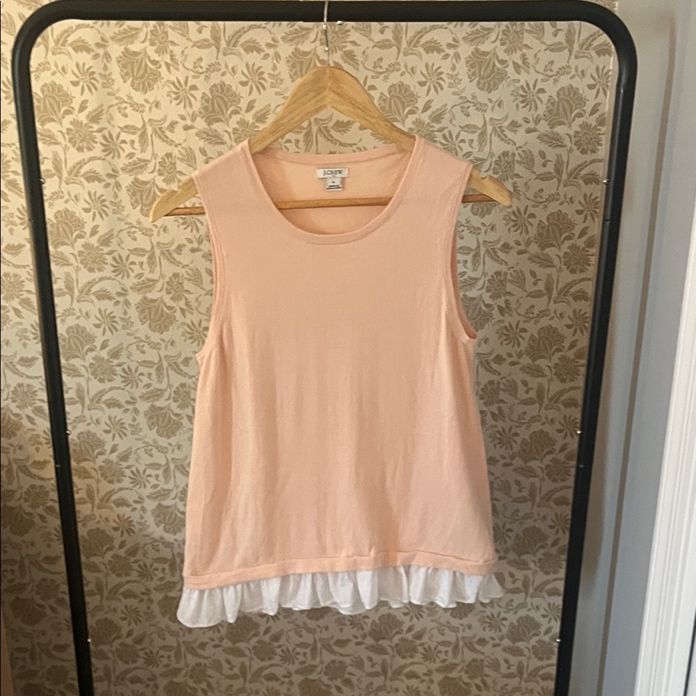 J. Crew Peach Tank with White Ruffle Trim